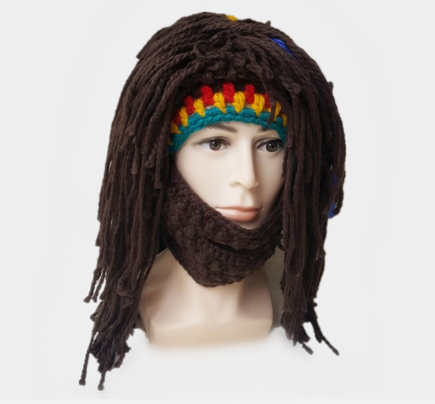 Halloween Party Spoof Knit Wool Hats Handmade Beard Men And Women Wig