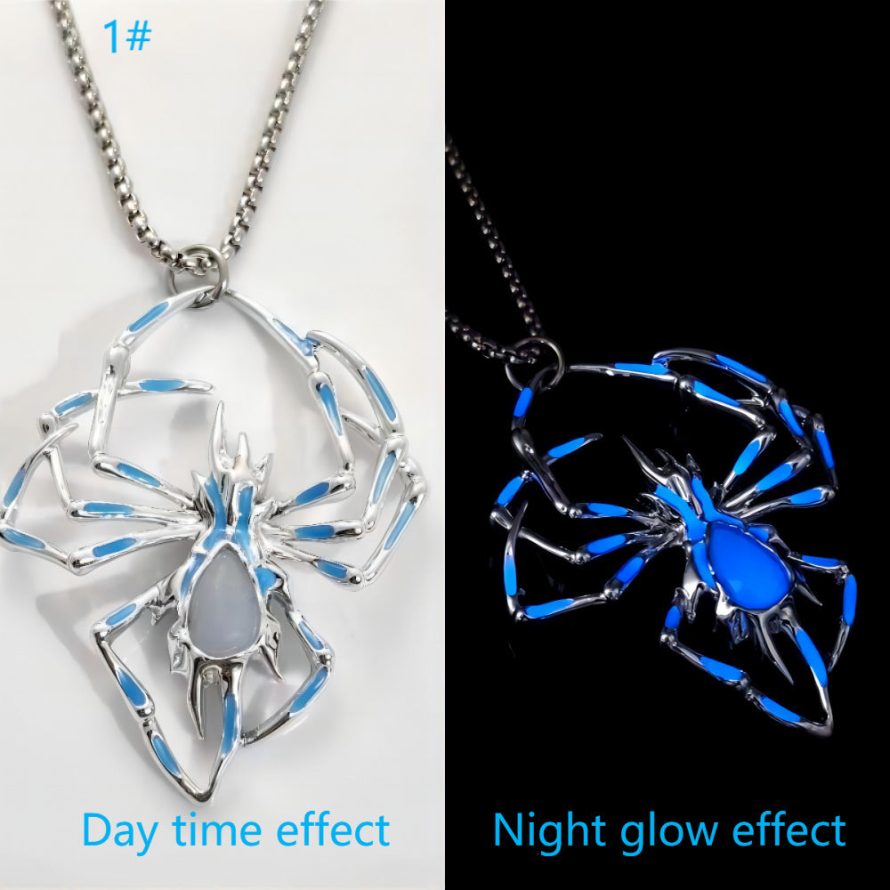 Halloween Creative Stereo Luminous Spider Necklace Jewerly Glowing Night