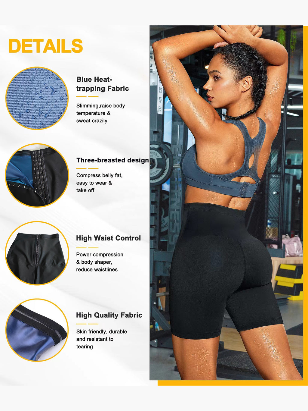 Women Sauna Shorts 3inch High Waisted Shapewear Compression Sweatsuit Exercise