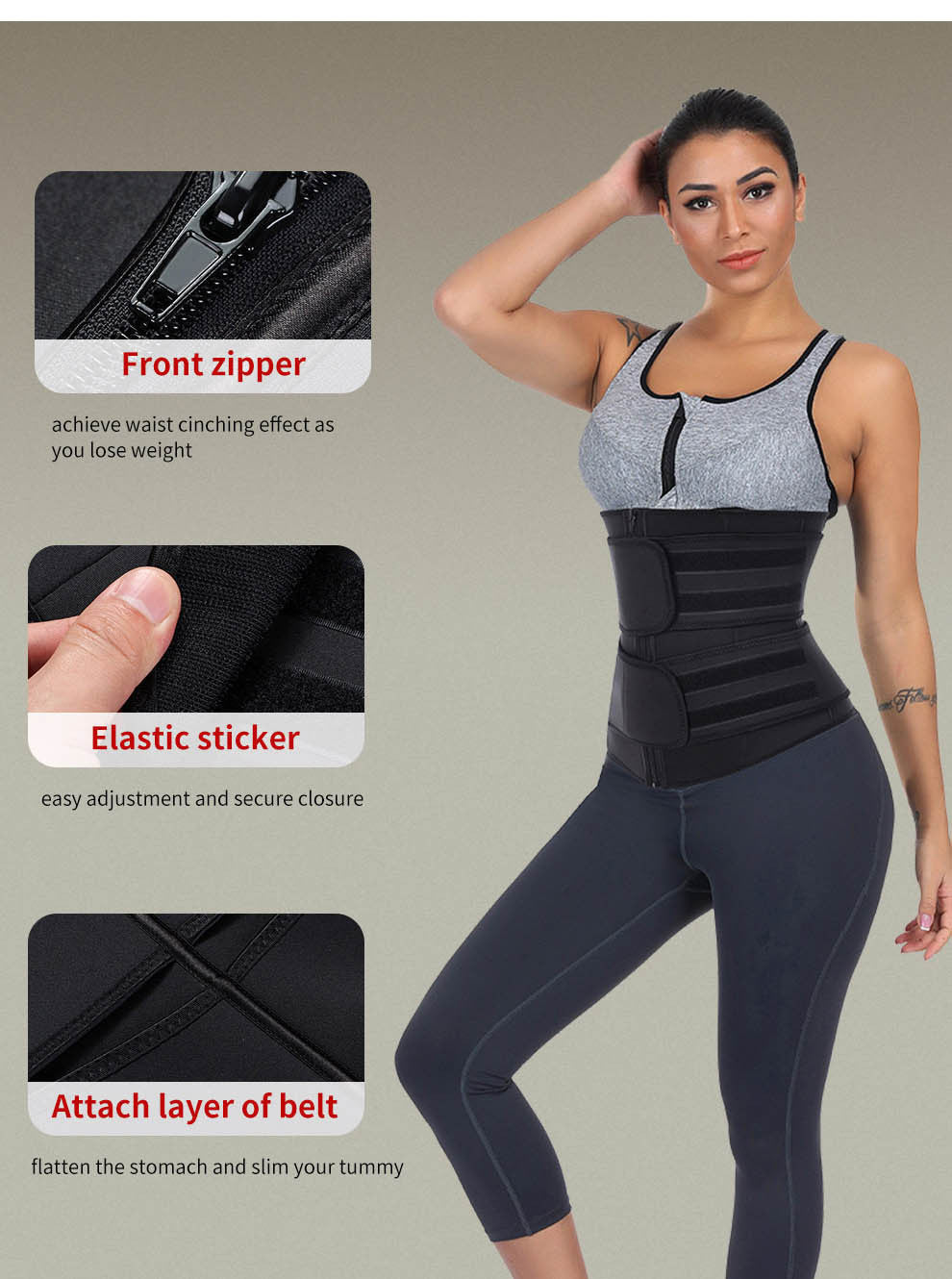 Women's Zipper Belly Band Neoprene Body Shaper Violently Sweat Belt