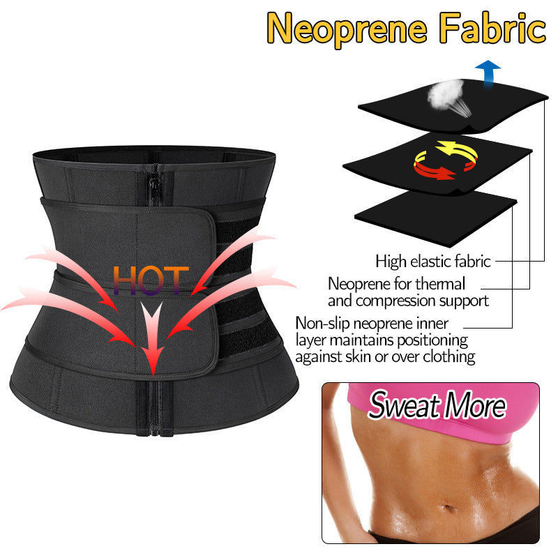 Women's Zipper Belly Band Neoprene Body Shaper Violently Sweat Belt
