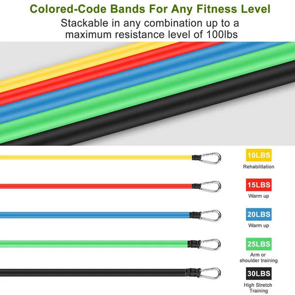 11Pcs Resistance Bands Set Fitness Workout Tubes Exercise Tube