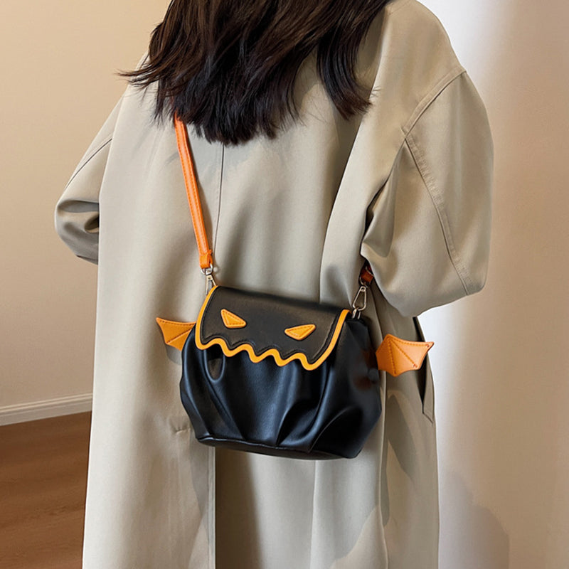 Funny Crossbody Bag Halloween Pumpkin Cartoon Shoulder Bags With Small Wings