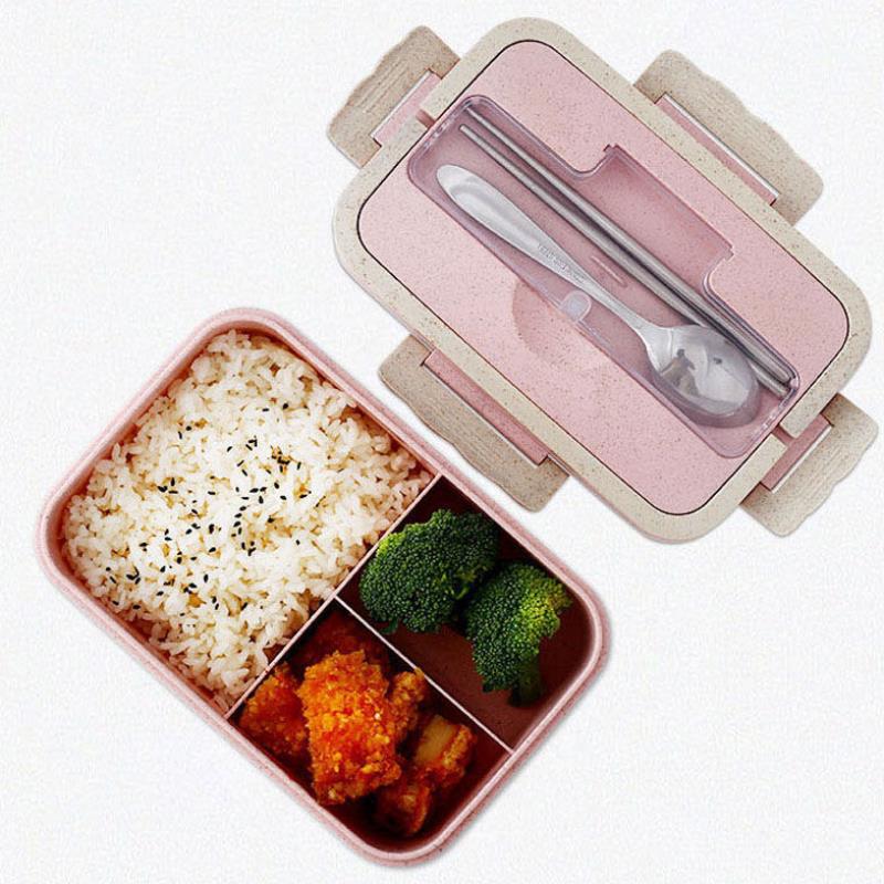 Student Lunch Box Three Grid Plastic