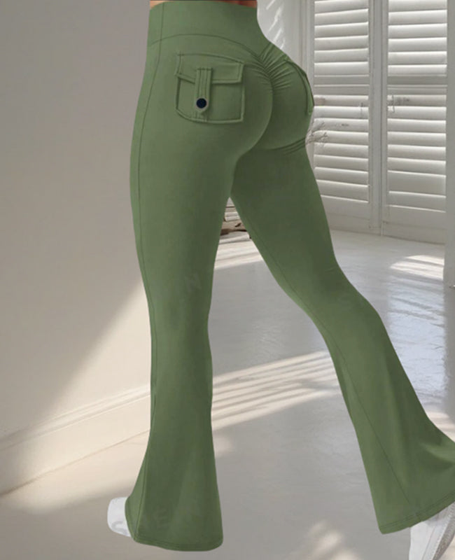 Yoga Fitness Flared Pants With Pockets Ins Fashion Slim High Waist Sports