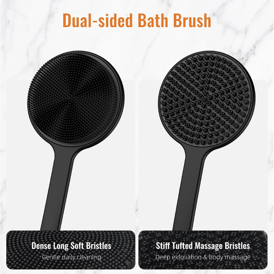 Silicone Back Scrubber With Long Handle, Double-sided Shower Body Brush