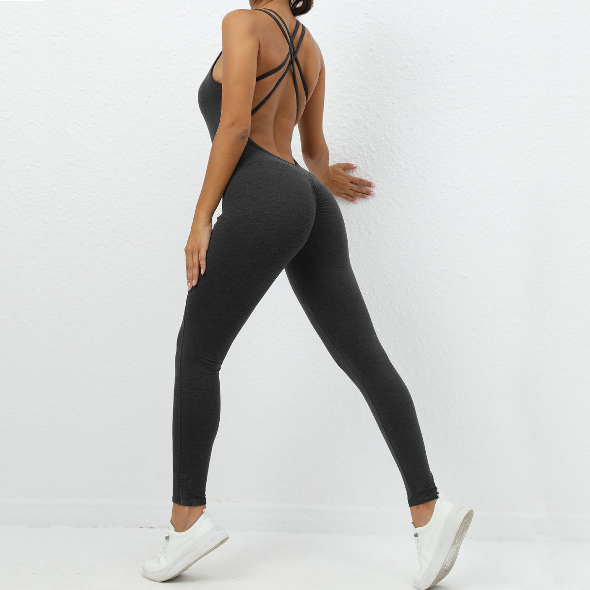 Yoga Jumpsuit With Cross-strap Back Design Quick-drying Tight-fitting Running