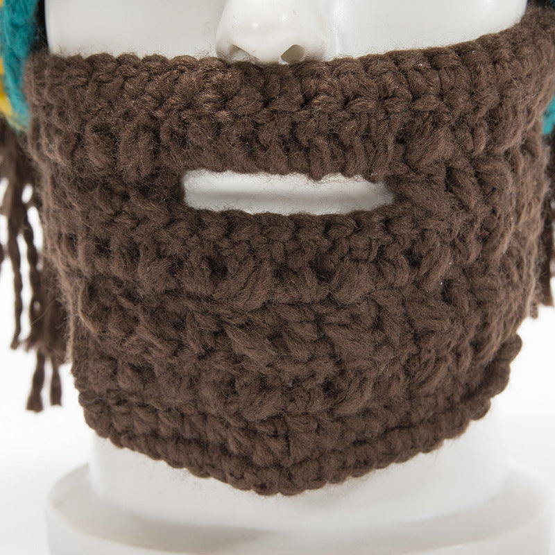 Halloween Party Spoof Knit Wool Hats Handmade Beard Men And Women Wig