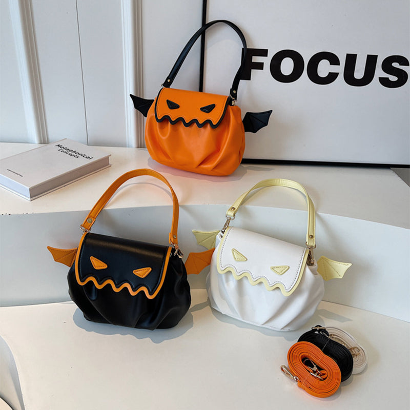Funny Crossbody Bag Halloween Pumpkin Cartoon Shoulder Bags With Small Wings