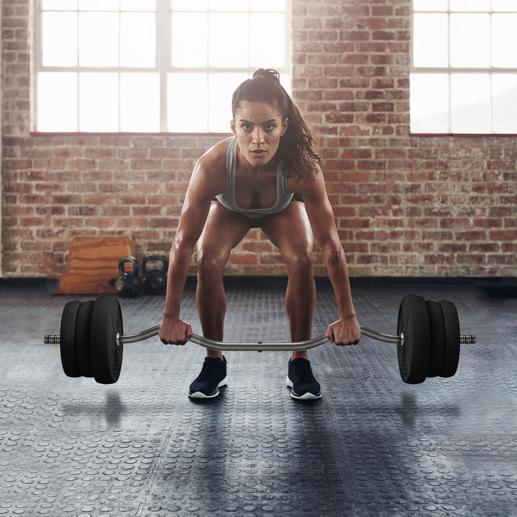 25kg Barbell Set, Adjustable Weights With Curl Bar