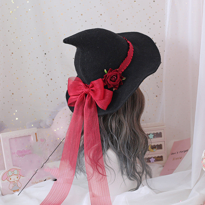 Lolita Halloween Retro Witch Hat Masquerade Rose Big Bow Wizard Gothic Magical