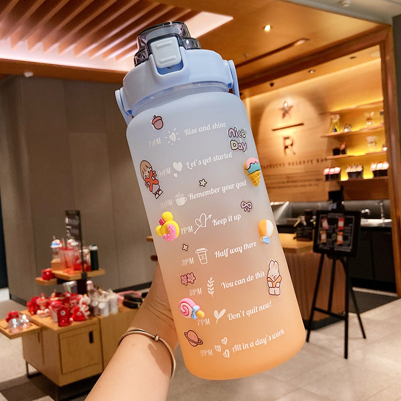 Stickers Water Bottle With Straw 2000ml Cute Portable Scale