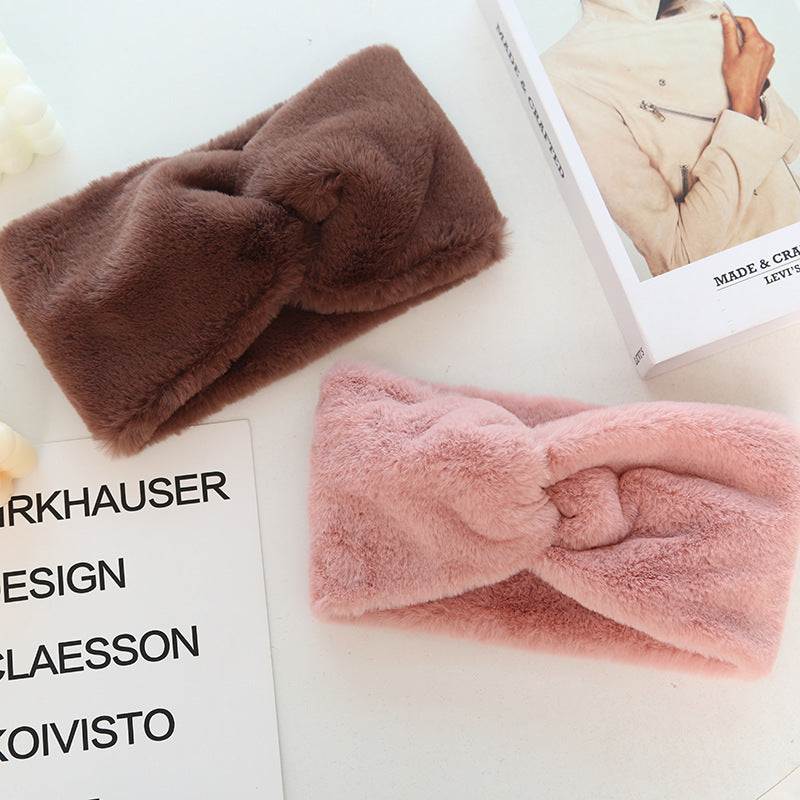 Warmth Elastic Knotted Sports Headband Plush Wide Headscarf Women