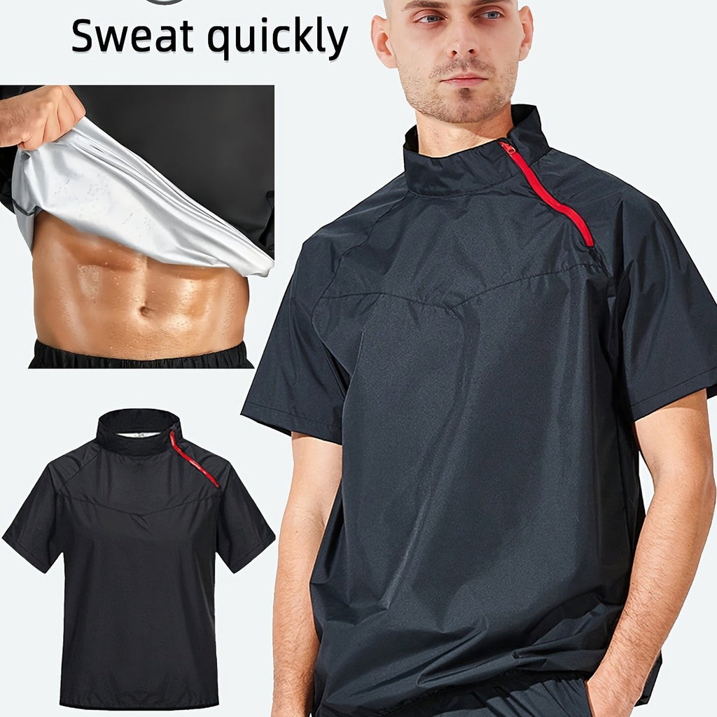 Pro Men's Heat Trapping Sauna Suit For Men Short Sleeve Shirt Gym Workouts With