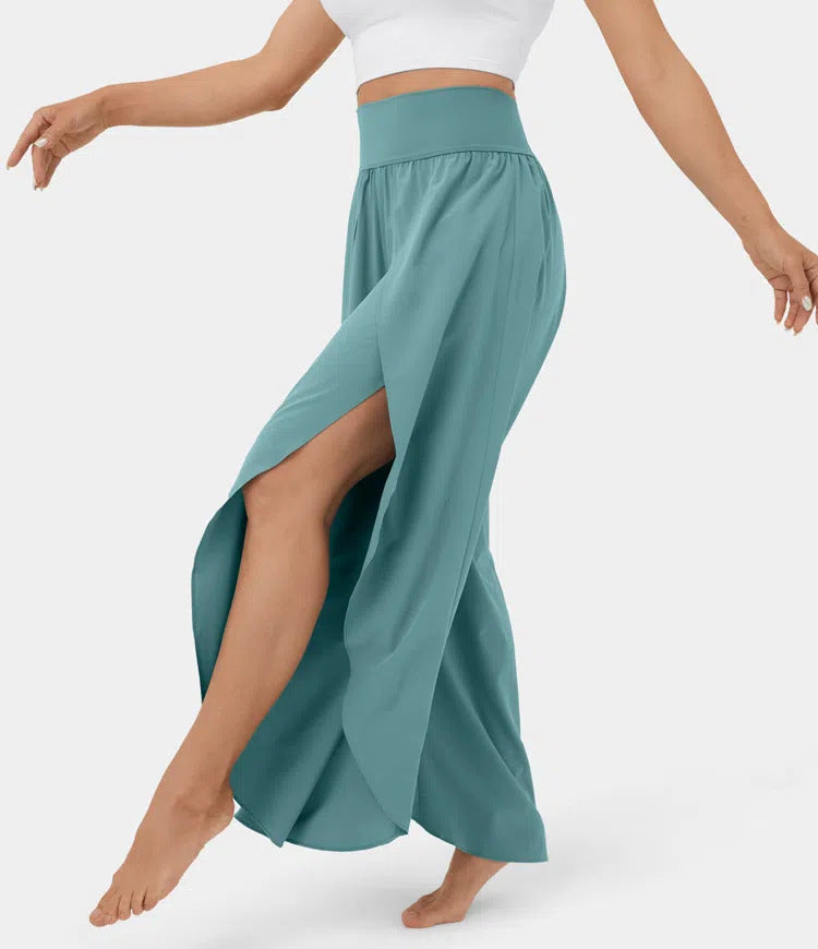 Loose Split Yoga Pants Summer Elastic High Waist Wide Leg Trousers Women's
