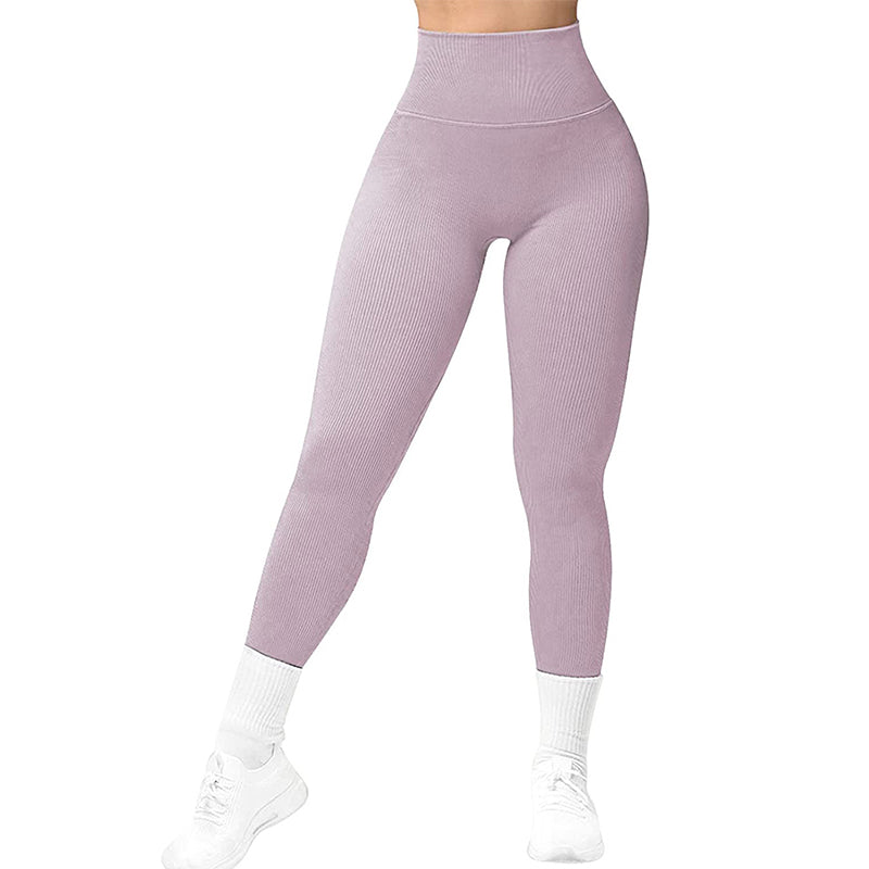 High Waist Seamless Leggings Threaded Knitted Fitness Pants Solid Women's