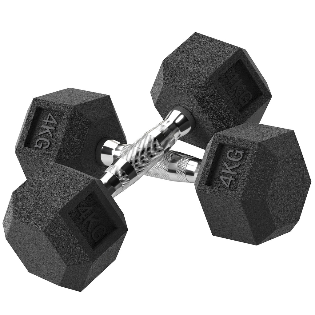 2x4kg Rubber Dumbbell Sports Hex Weights Sets Home Gym Fitness Hexagonal