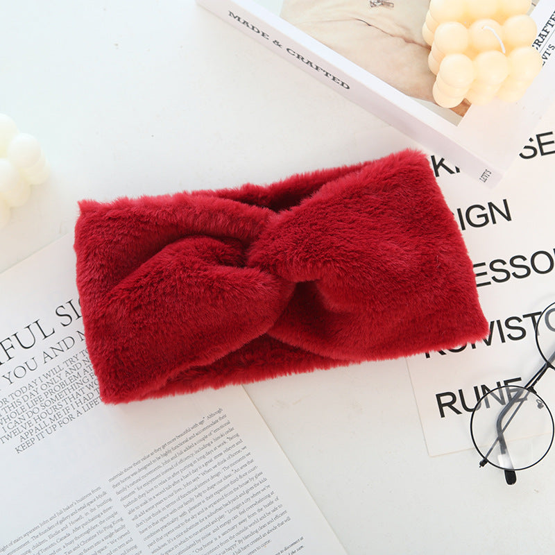 Warmth Elastic Knotted Sports Headband Plush Wide Headscarf Women