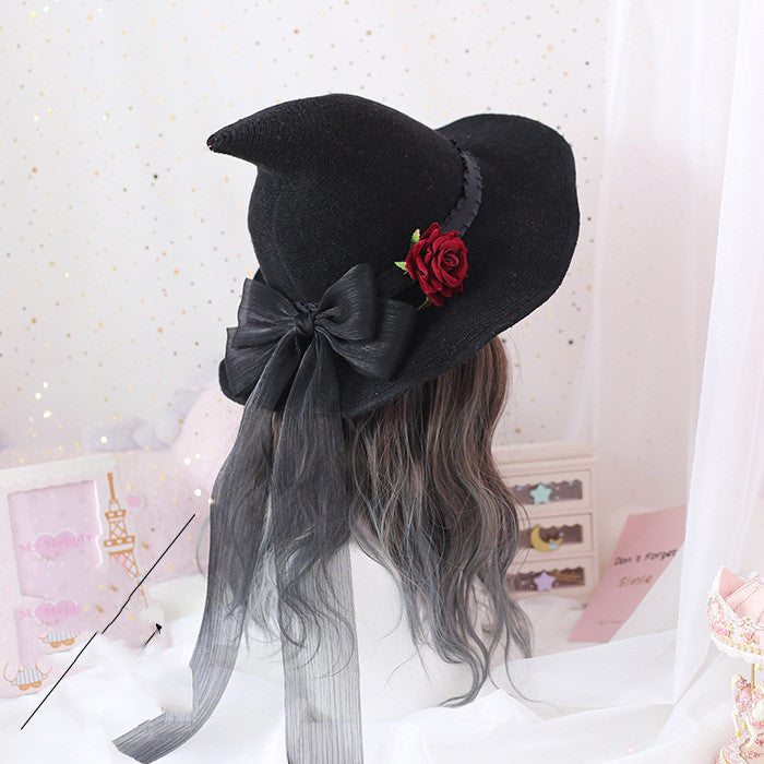 Lolita Halloween Retro Witch Hat Masquerade Rose Big Bow Wizard Gothic Magical