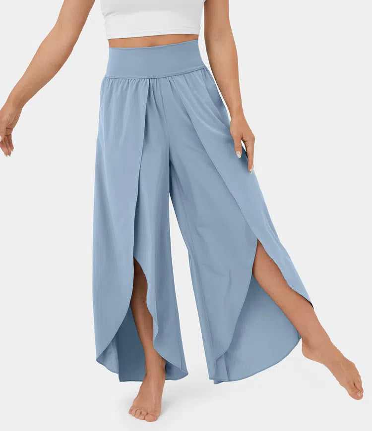 Loose Split Yoga Pants Summer Elastic High Waist Wide Leg Trousers Women's