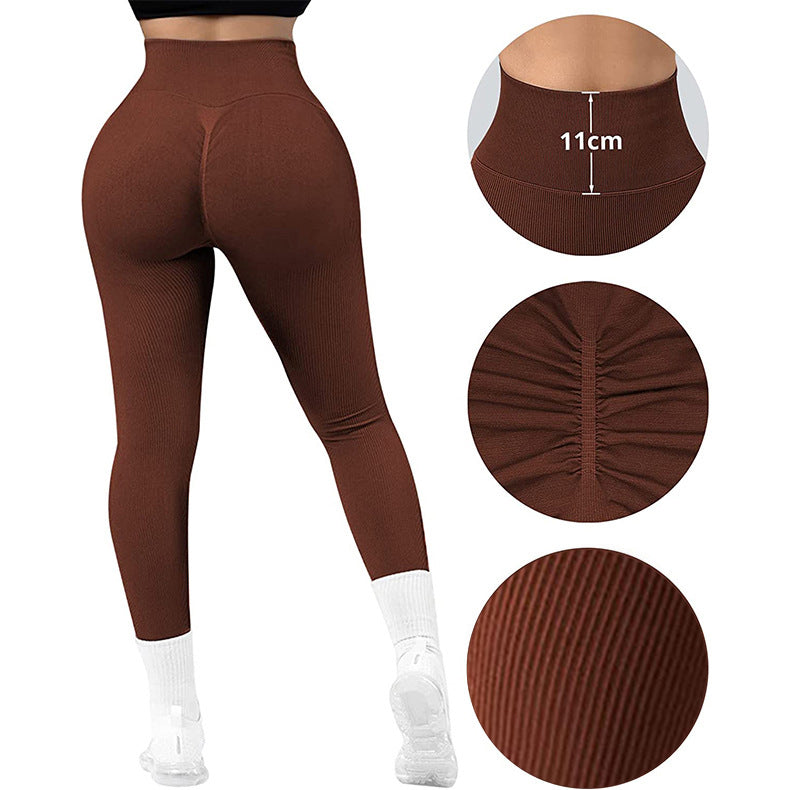 High Waist Seamless Leggings Threaded Knitted Fitness Pants Solid Women's