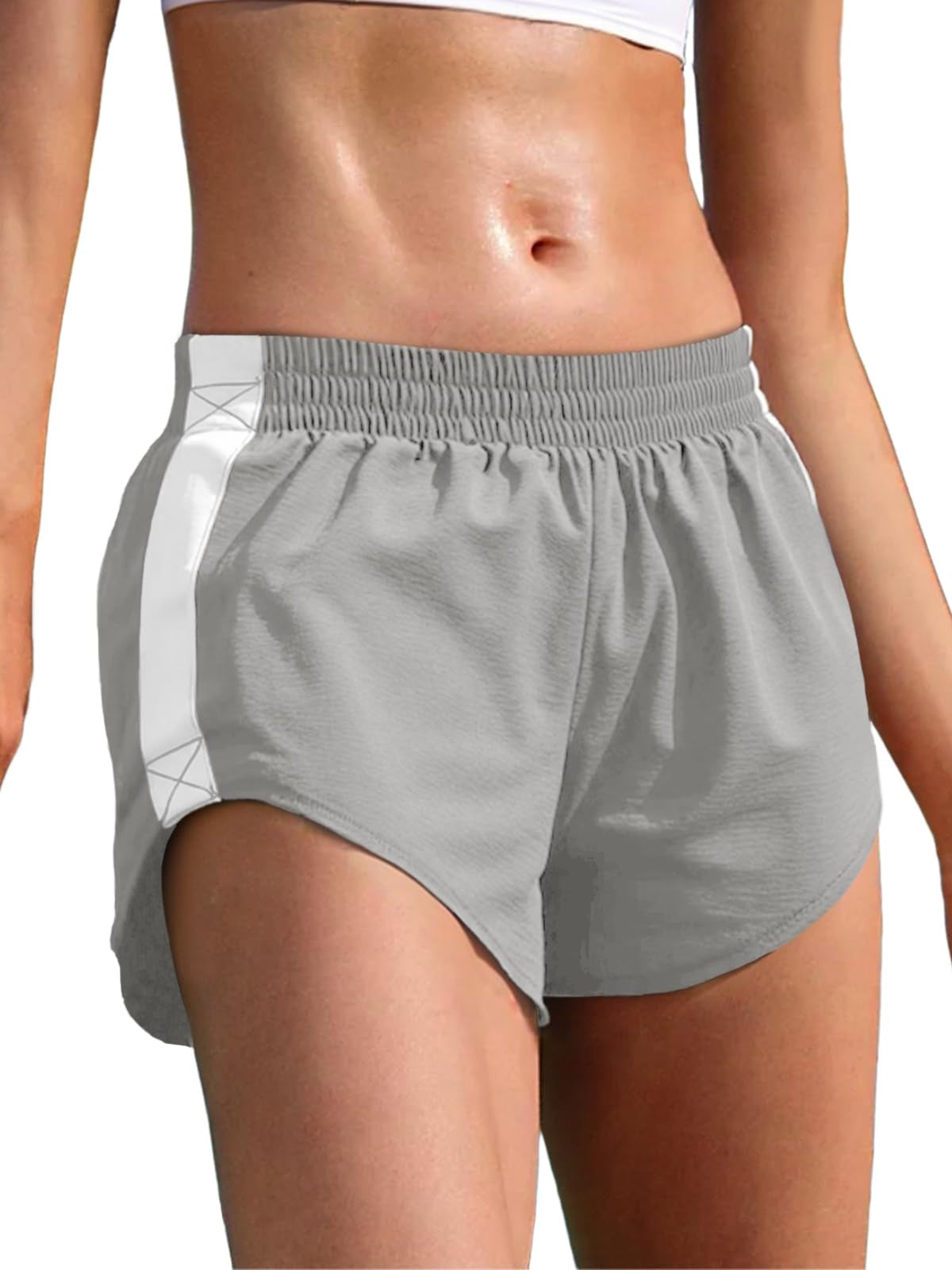 Fisoew Women Striped Track Shorts High Waisted Dolphin Workout Running Athletic