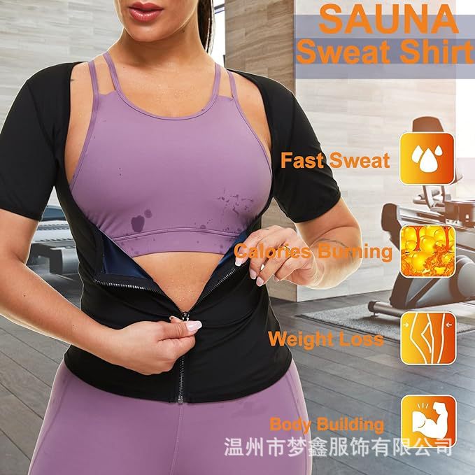 Women's Sauna Sweatshirt Suit Short-sleeved Waist Training Top Fitness Slim-fit