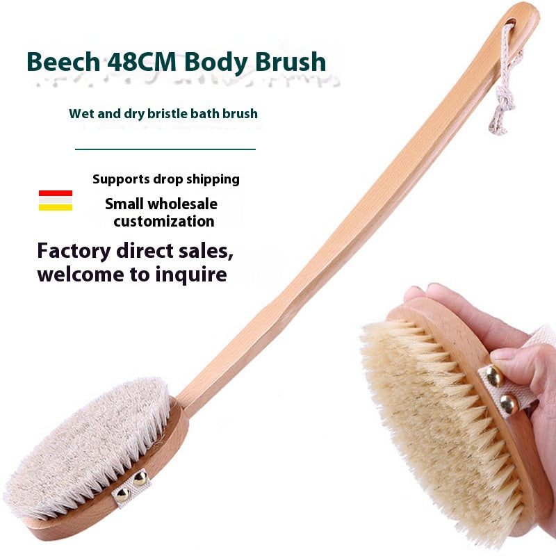 Removable Pig Bristle Bath Brush Exfoliating Body Dry Brushing Beech