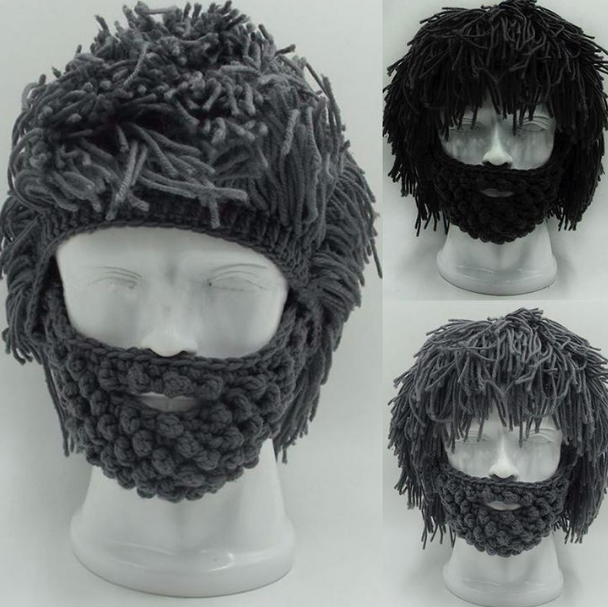 Halloween Party Spoof Knit Wool Hats Handmade Beard Men And Women Wig