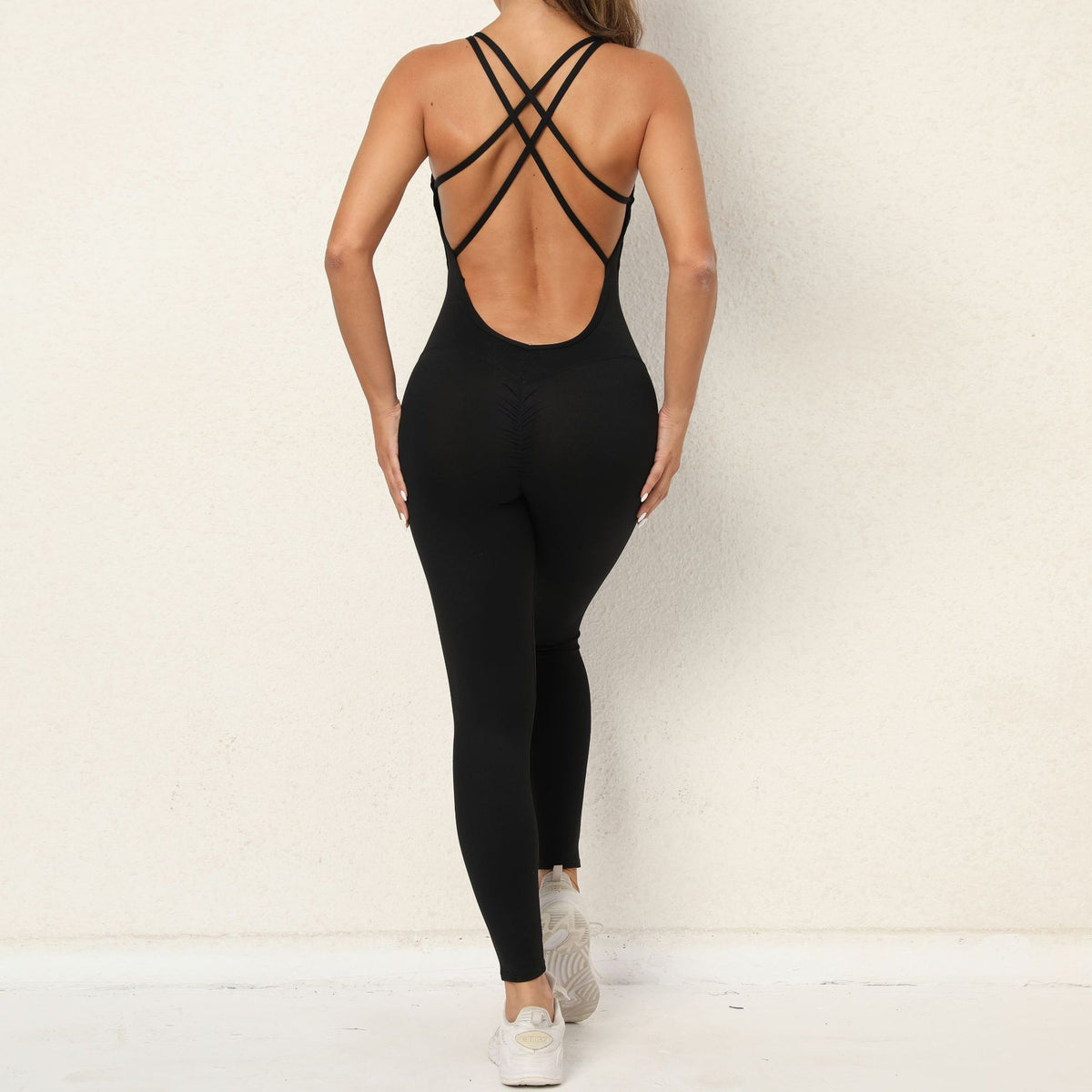 Yoga Jumpsuit With Cross-strap Back Design Quick-drying Tight-fitting Running