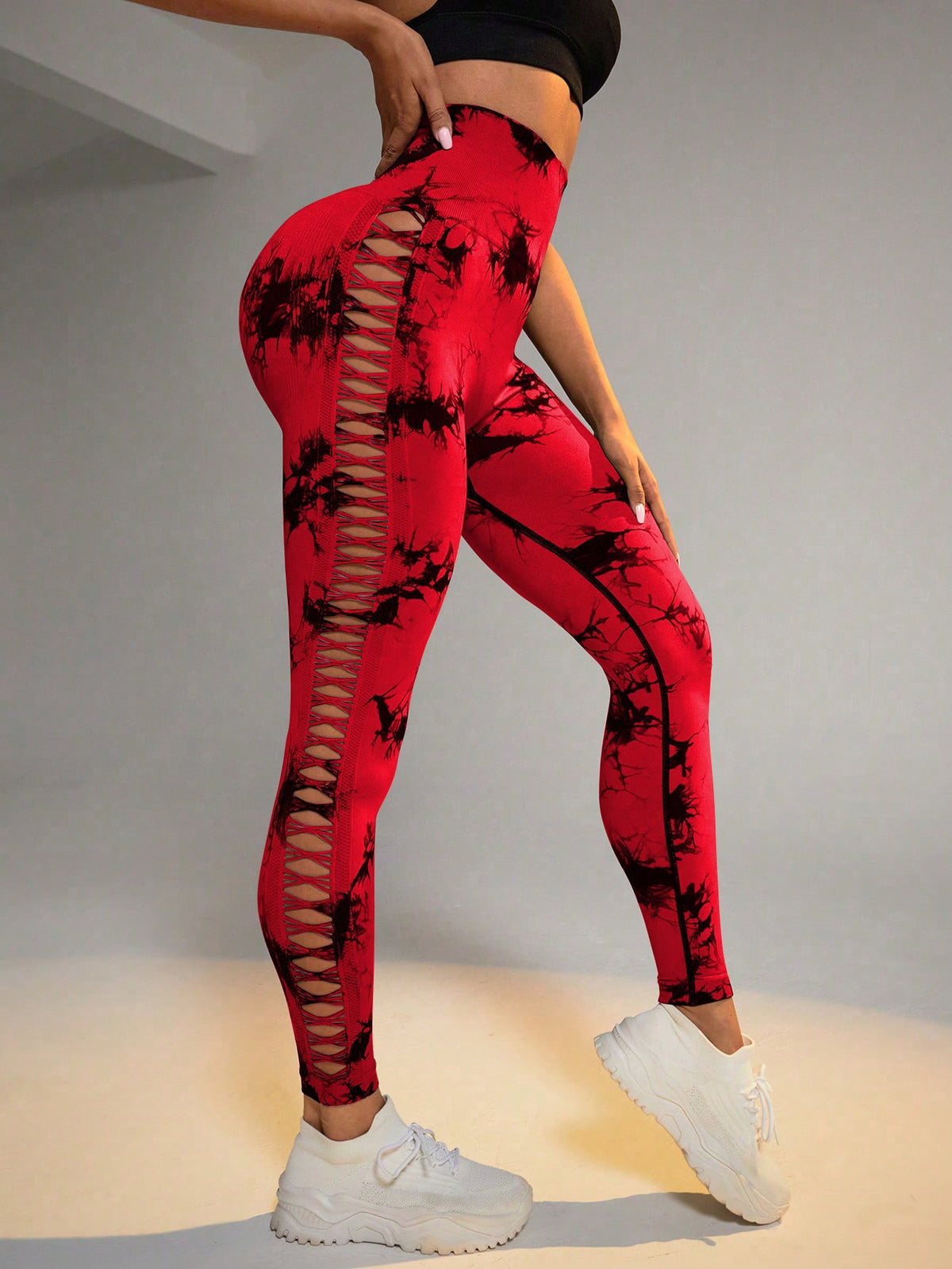 Hollow Tie Dye Printed Yoga Pants High Waist Butt Lift Seamless Sports Gym