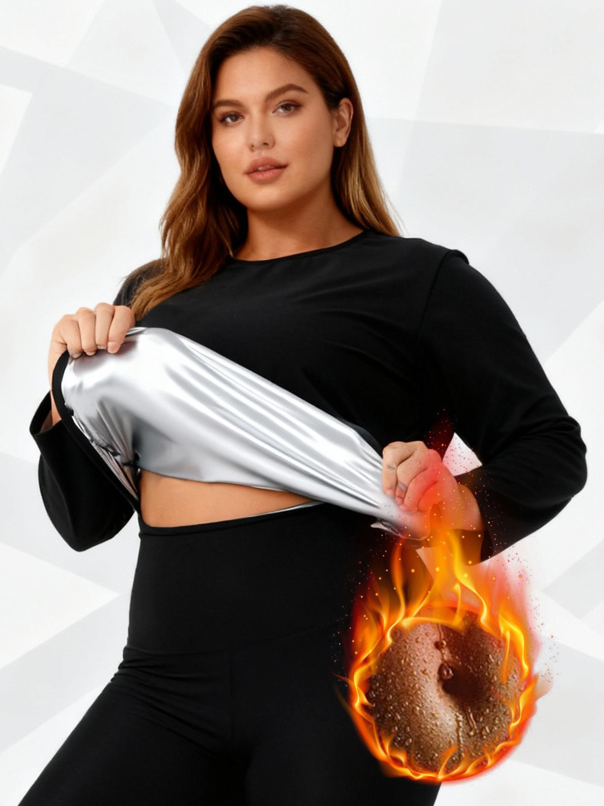 Plus Size Sauna Shirt For Women Long Sleeve Suit Heat Trapping Workout Shirts