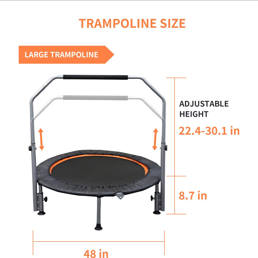 Folding Mini Fitness Trampoline With Adjustable Handles For Adults, Suitable