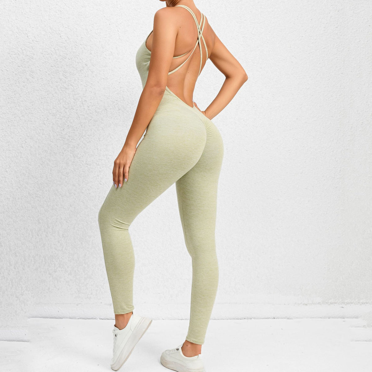 Yoga Jumpsuit With Cross-strap Back Design Quick-drying Tight-fitting Running