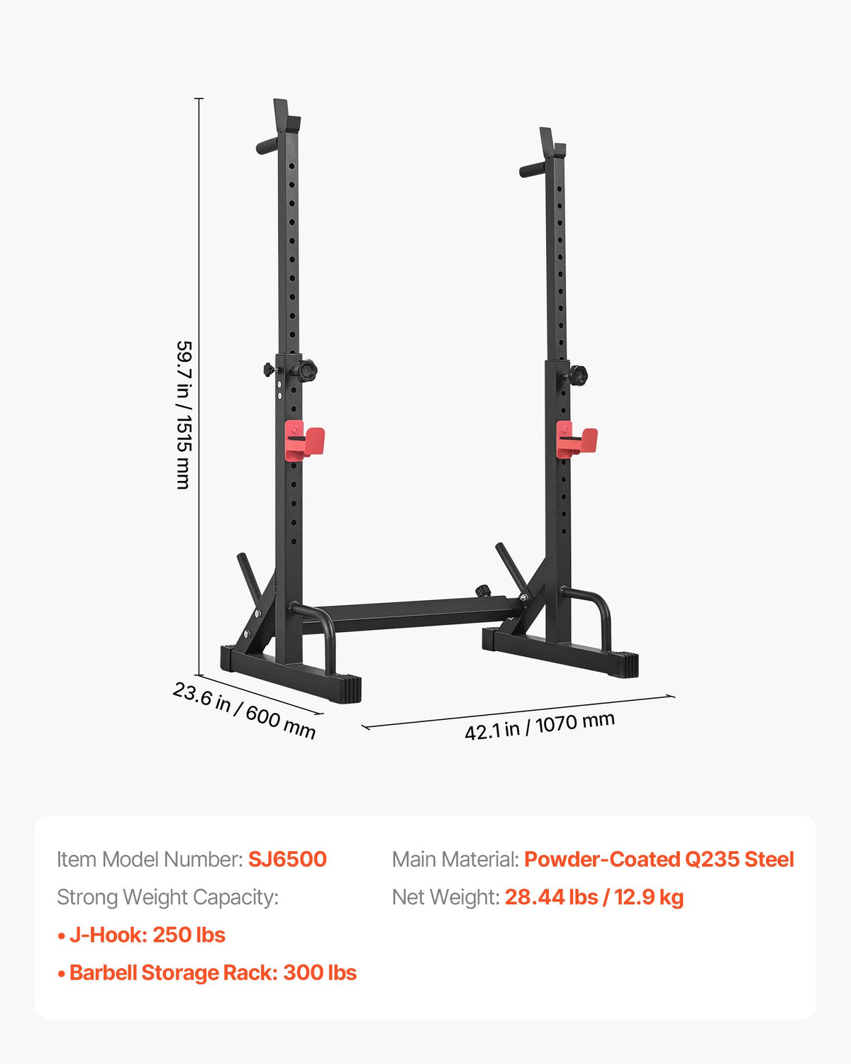 Power Cage Squat Rack, Home Gym Rack With Adjustable Height & Width, 550LBS