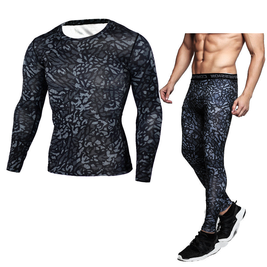 Camouflage Compression Baselayer Set Sports Long Sleeve T-shirt Tights Exercise