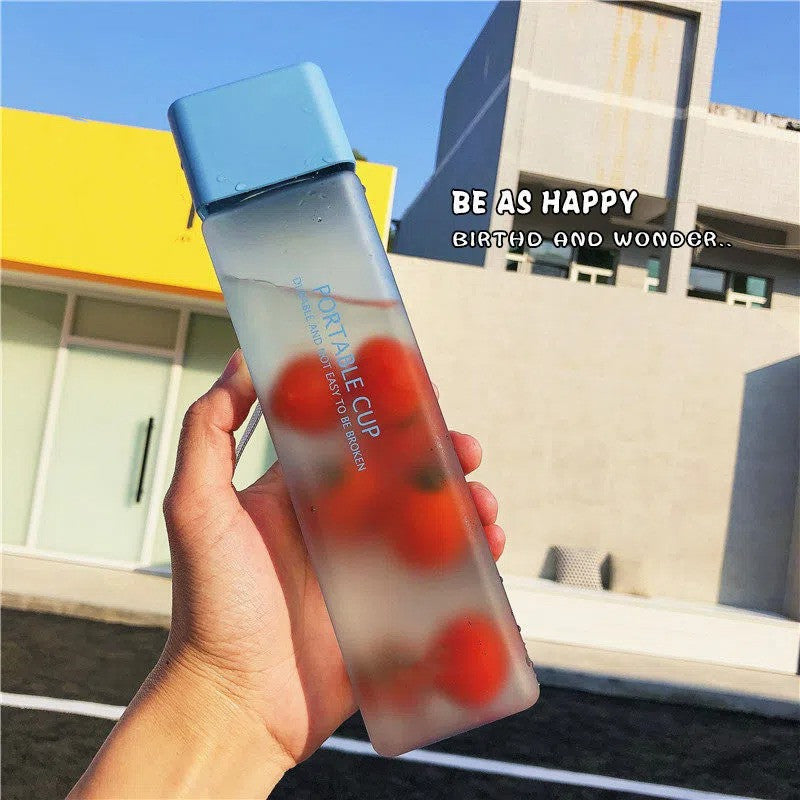 Creative Square Water Bottle Portable Anti-fall Hand Cup Plastic Transparent