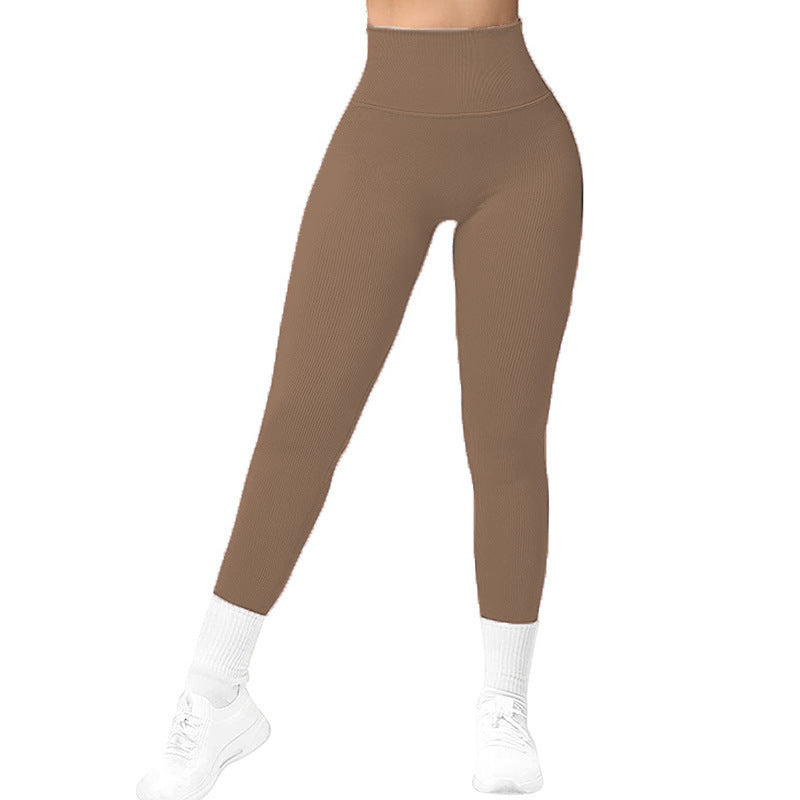 High Waist Seamless Leggings Threaded Knitted Fitness Pants Solid Women's
