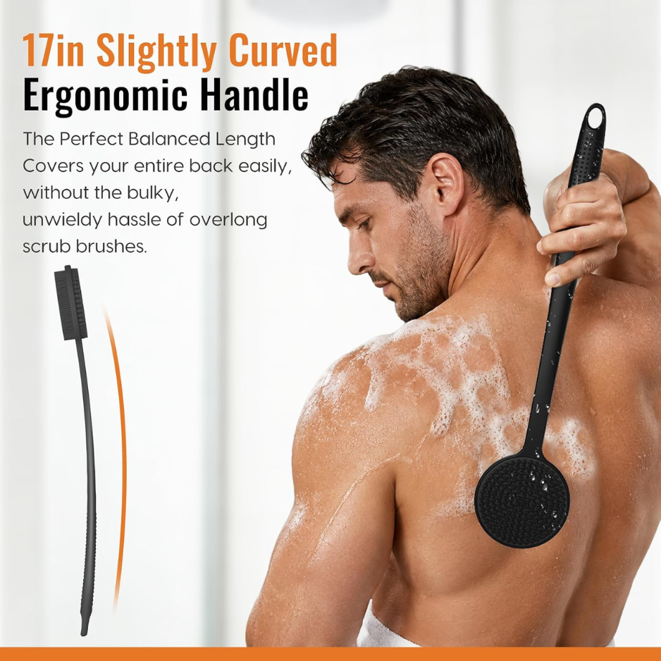 Silicone Back Scrubber With Long Handle, Double-sided Shower Body Brush