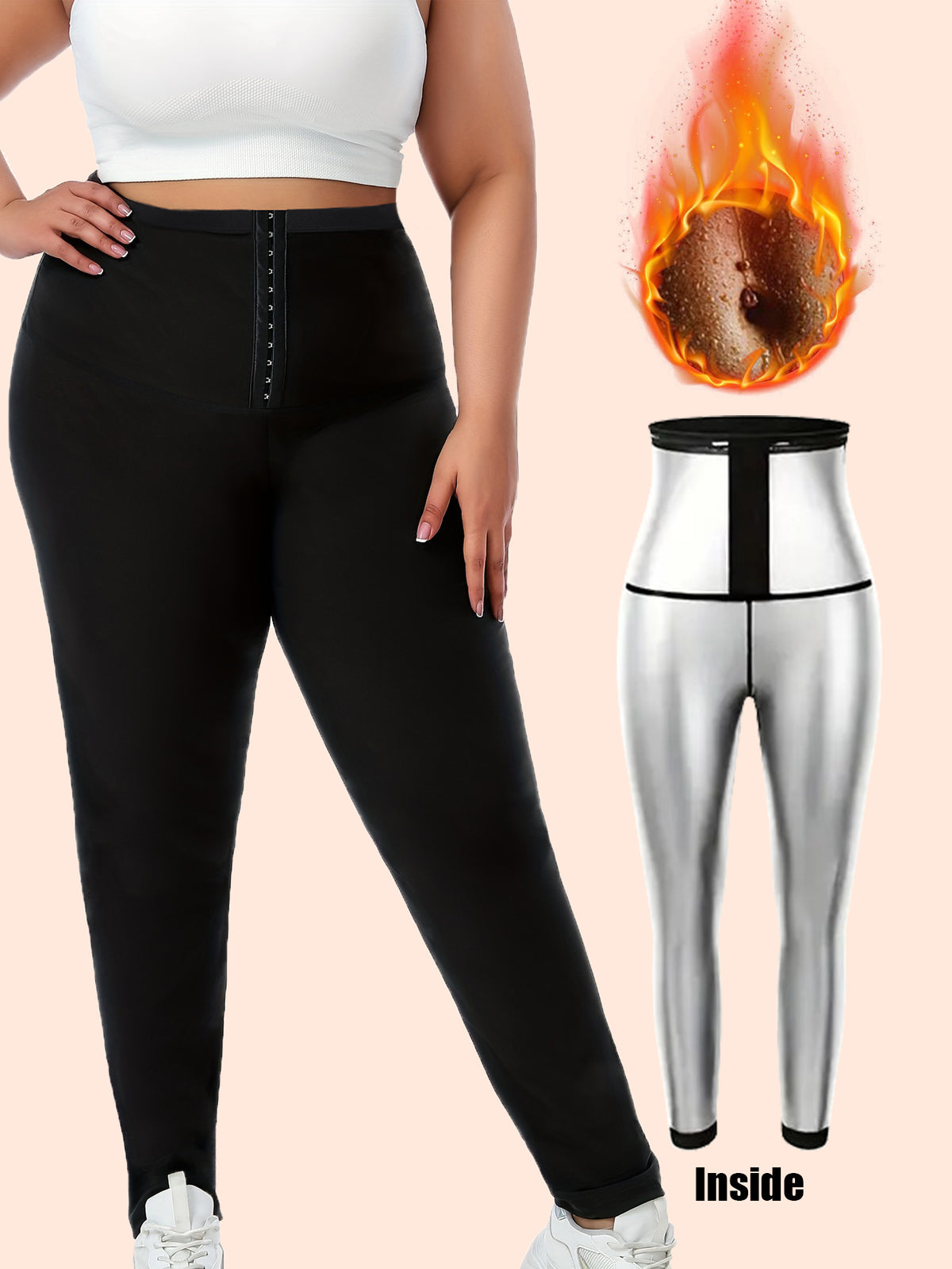 Plus Size Sauna Sweat Leggings For Women, High Waist Silver Coated Workout