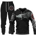 3D Wolf Print Tracksuit Men Sportswear Hooded Sweatsuit Two Piece Outdoors