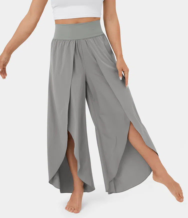 Loose Split Yoga Pants Summer Elastic High Waist Wide Leg Trousers Women's