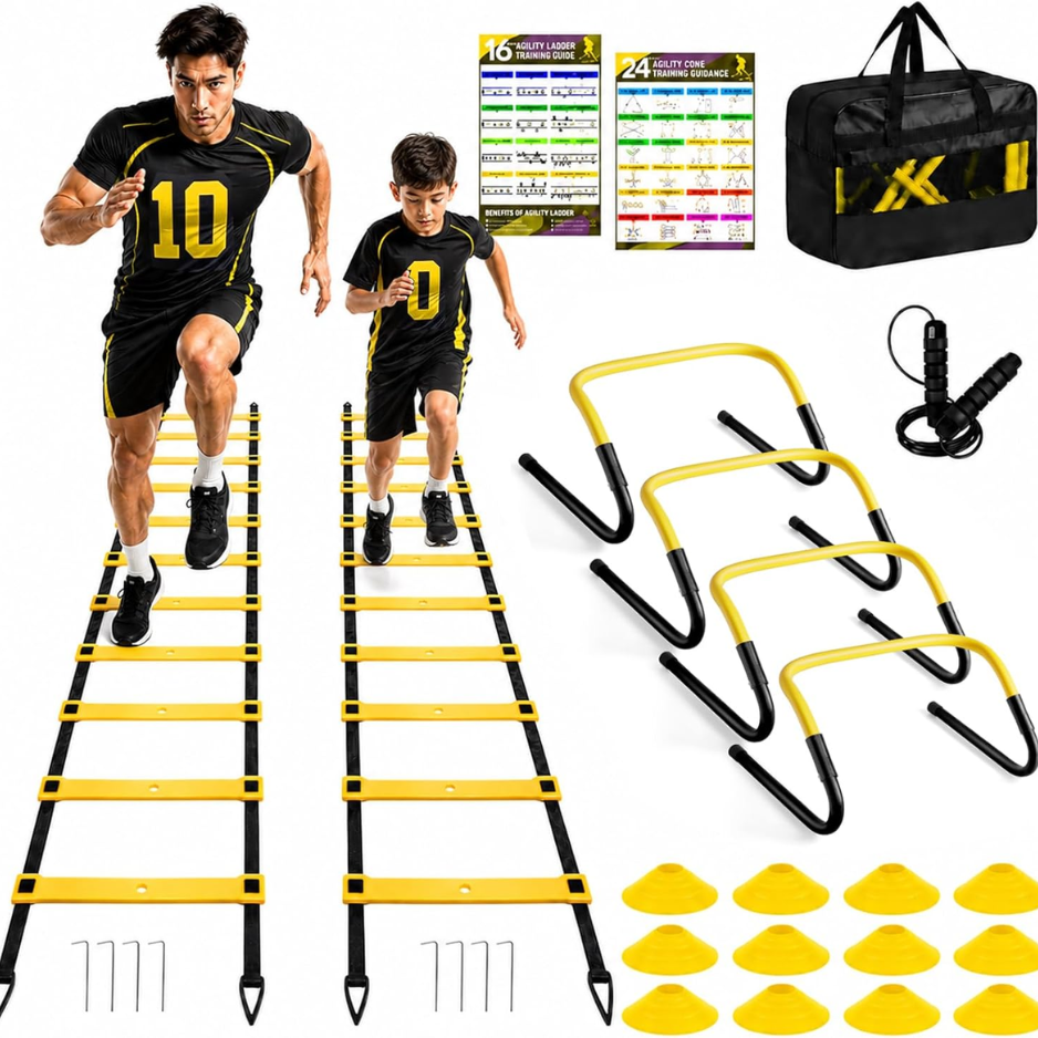 2 Pack Agility Ladder, Soccer Speed Training Equipment Set Total 26 Ft 12