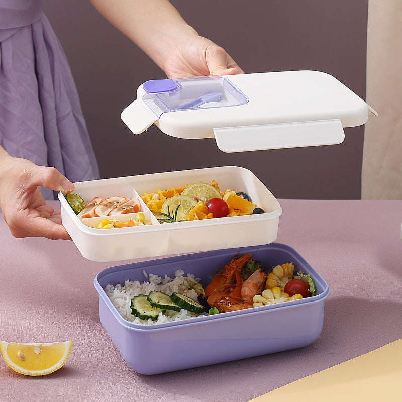 Square Compartment Lunch Box Canteen Plastic Microwaveable Heating