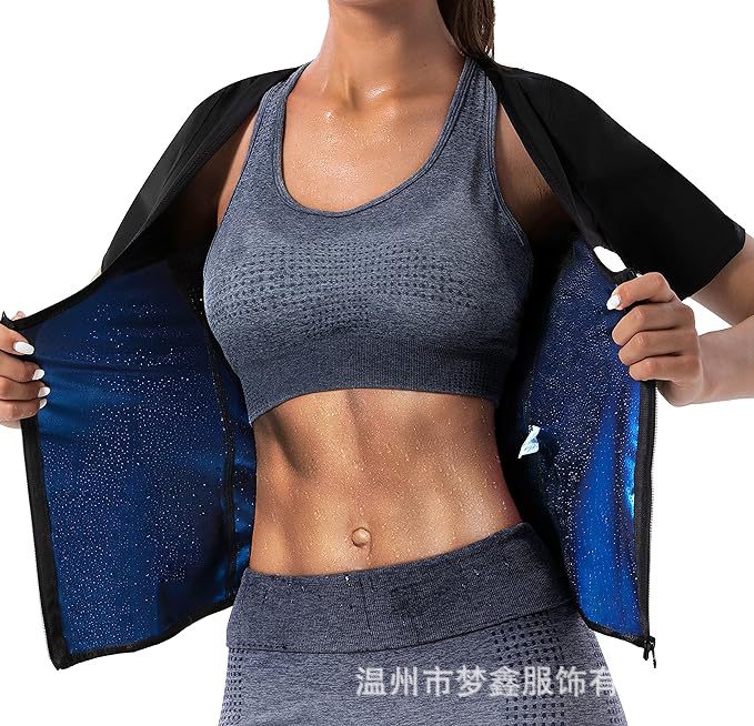Women's Sauna Sweatshirt Suit Short-sleeved Waist Training Top Fitness Slim-fit