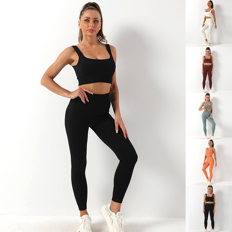 2pcs Thread Yoga Suit Seamless Bra And Butt Lifting High Waist Leggings Set For