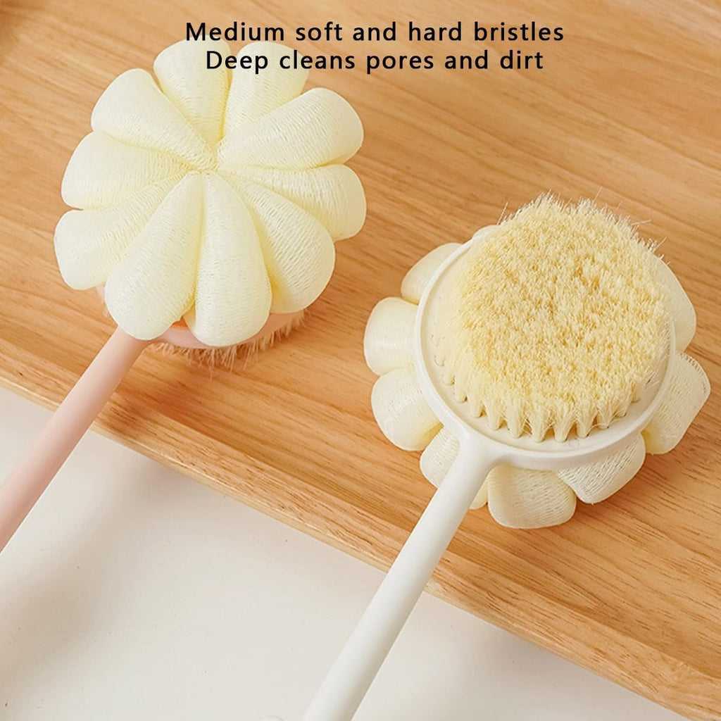 Shower Brush 3-Piece Set, Long With Soft Bristles, Double-sided Body In White