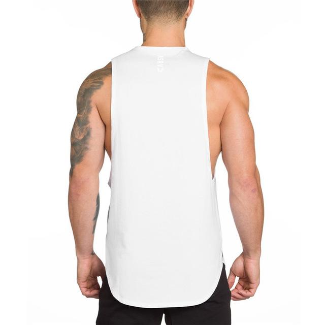 Men Long Tank Muscle Workout T-shirt Bodybuilding Gym Athletic Training Sports