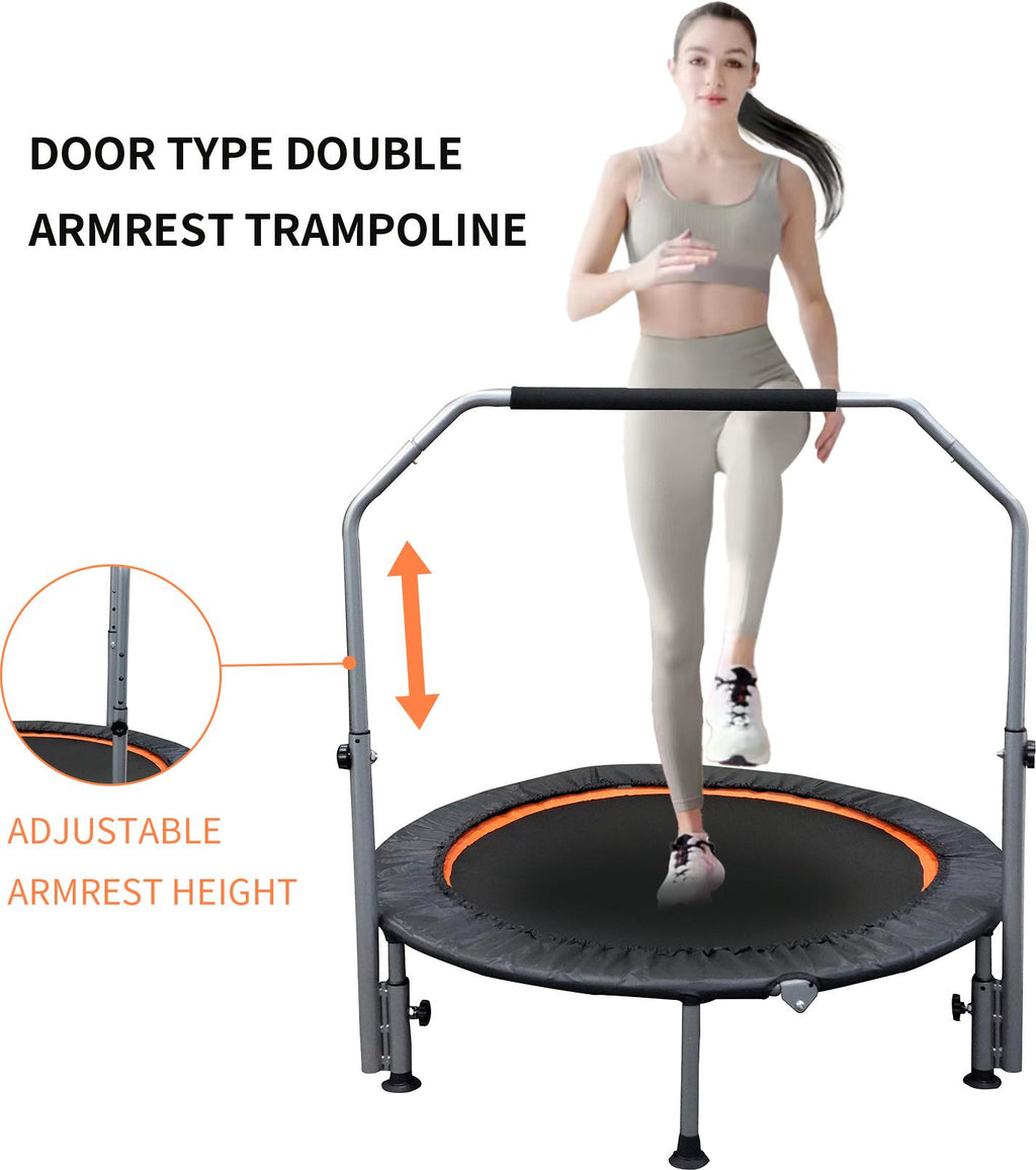 Folding Mini Fitness Trampoline With Adjustable Handles For Adults, Suitable