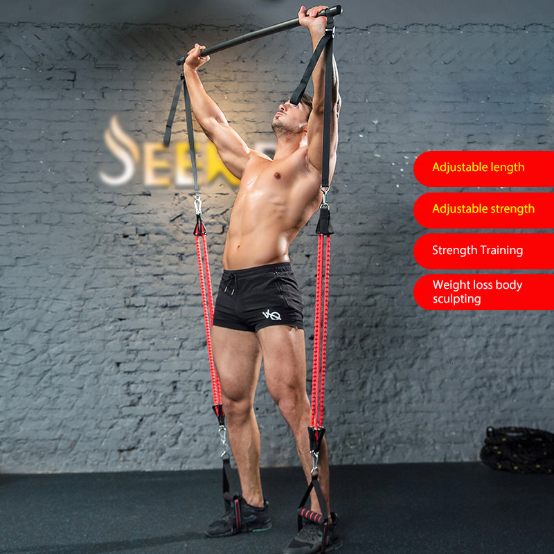 Body Workout Trainer Bar With Resistance Bands Rubber Buckles
